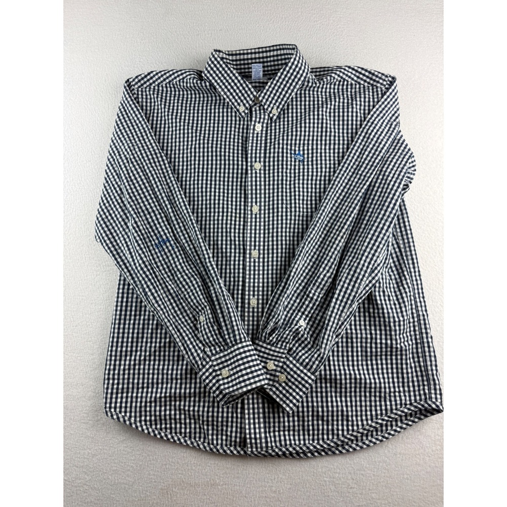 Guy Harvey Mens Medium Navy Blue Gingham‎ Check Long Sleeve Button Down Shirt